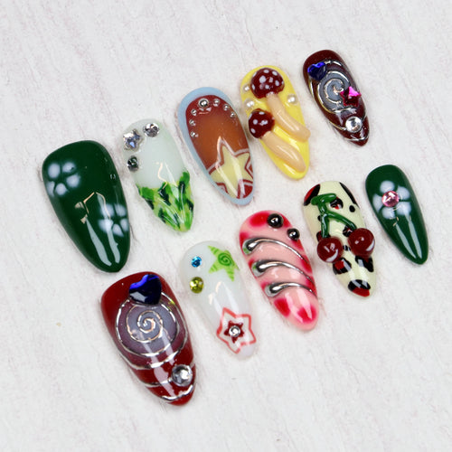 10Pcs Elegant Custom Design Luxury Long Stiletto Press On Nails,Luxury Regal Beautiful Flowers Custom Stained Press On Nails
