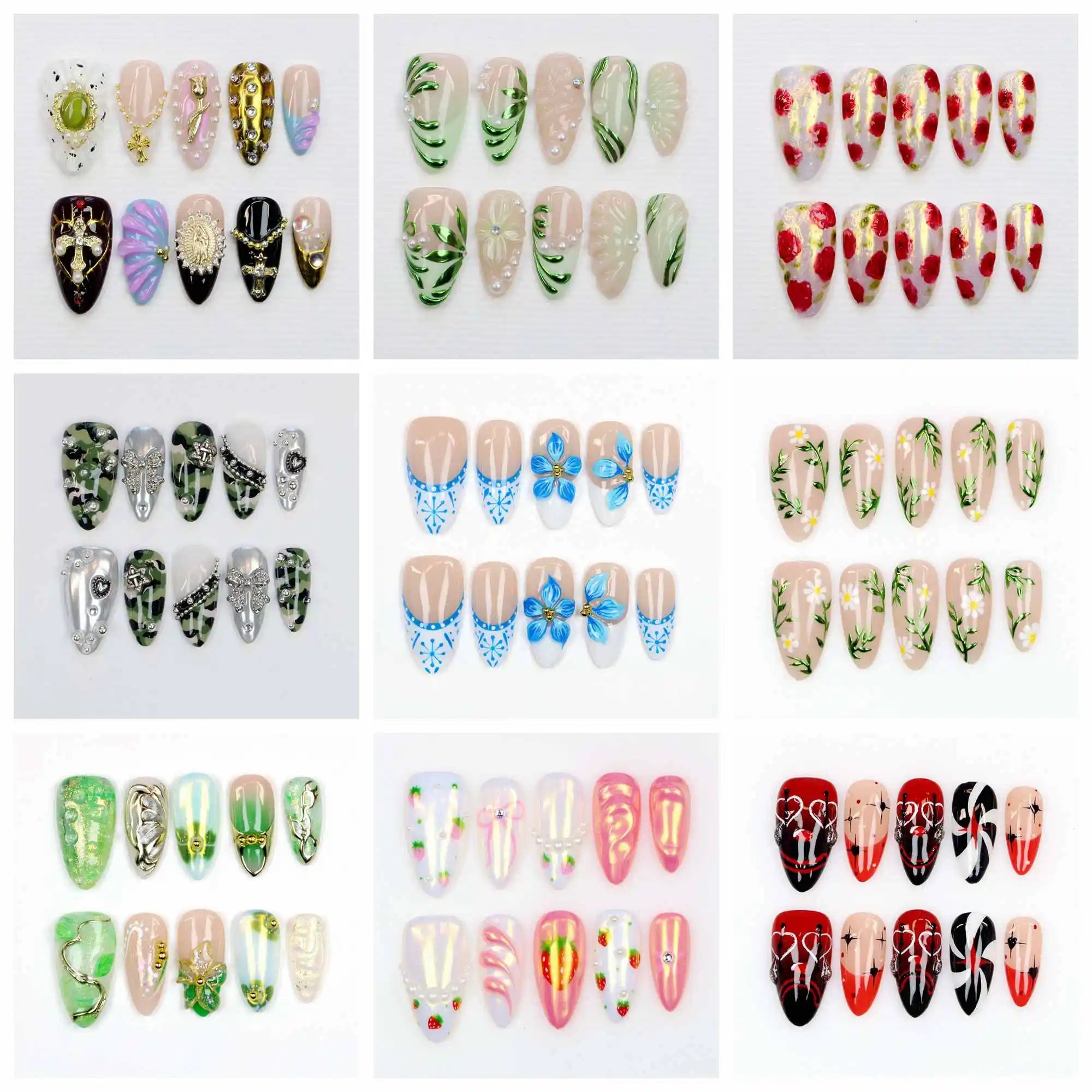 10PCS Y2K 3D Custom Design Luxury Long Stiletto Press On Nails,Beautiful Flowers FreeStyle Press Vacation Holiday Gift