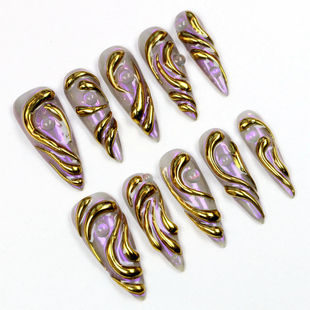 10Pcs Elegant Custom Design Luxury Long Stiletto Press On Nails,Luxury Regal Beautiful Flowers Custom Stained Press On Nails